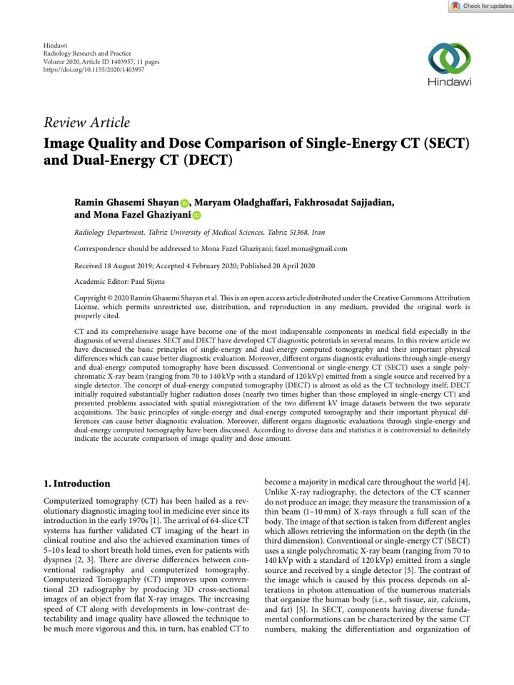First page of Image quality and dose comparison of single-energy CT (SECT) and dual-energy CT (DECT)